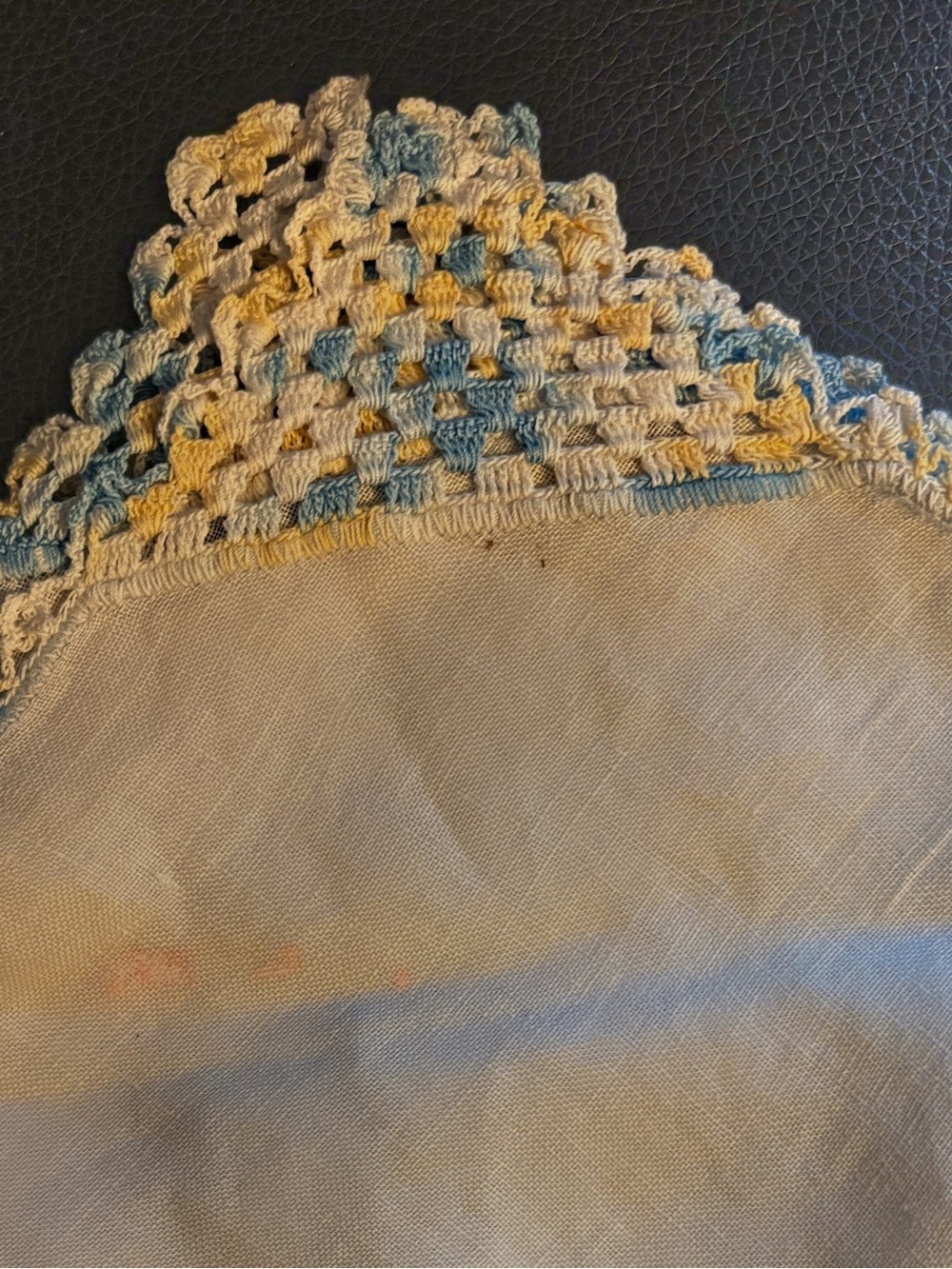 Vintage Embroidered Crochet Edge Linen Handkerchief - Yellow & Blue Trim
